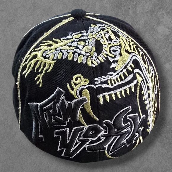 Vintage Y2K Cursedi Streetwear Fitted Embroidered Dragon Baseball Cap New York B - Picture 3 of 6